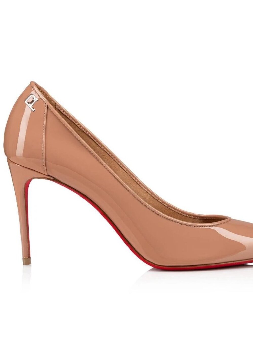 $845 Christian Louboutin SPORTY KATE 85 Patent Nude Leather Heels Pump Size 38.5